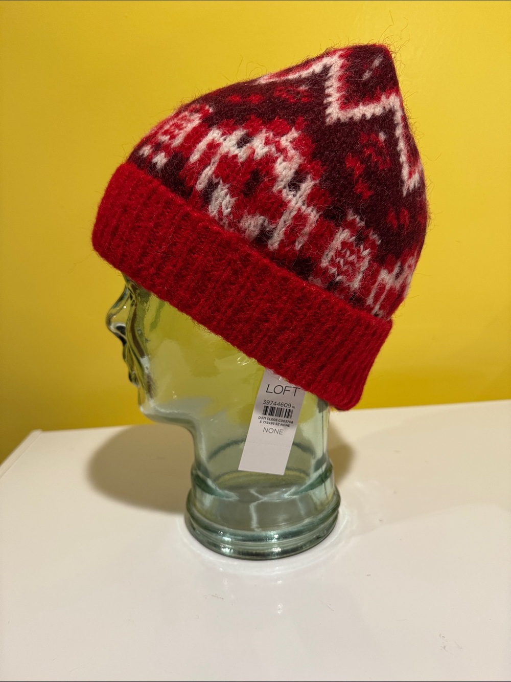 LOFT Red and White Fair Isle Knit Beanie